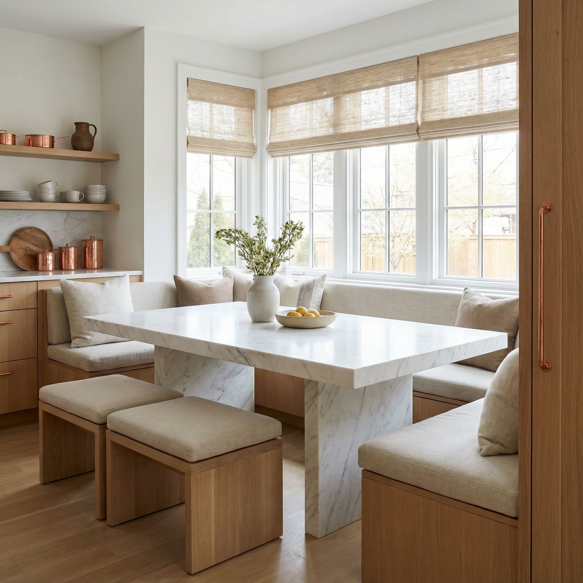 Kitchen Island Dining Nook with Marble Countertops
