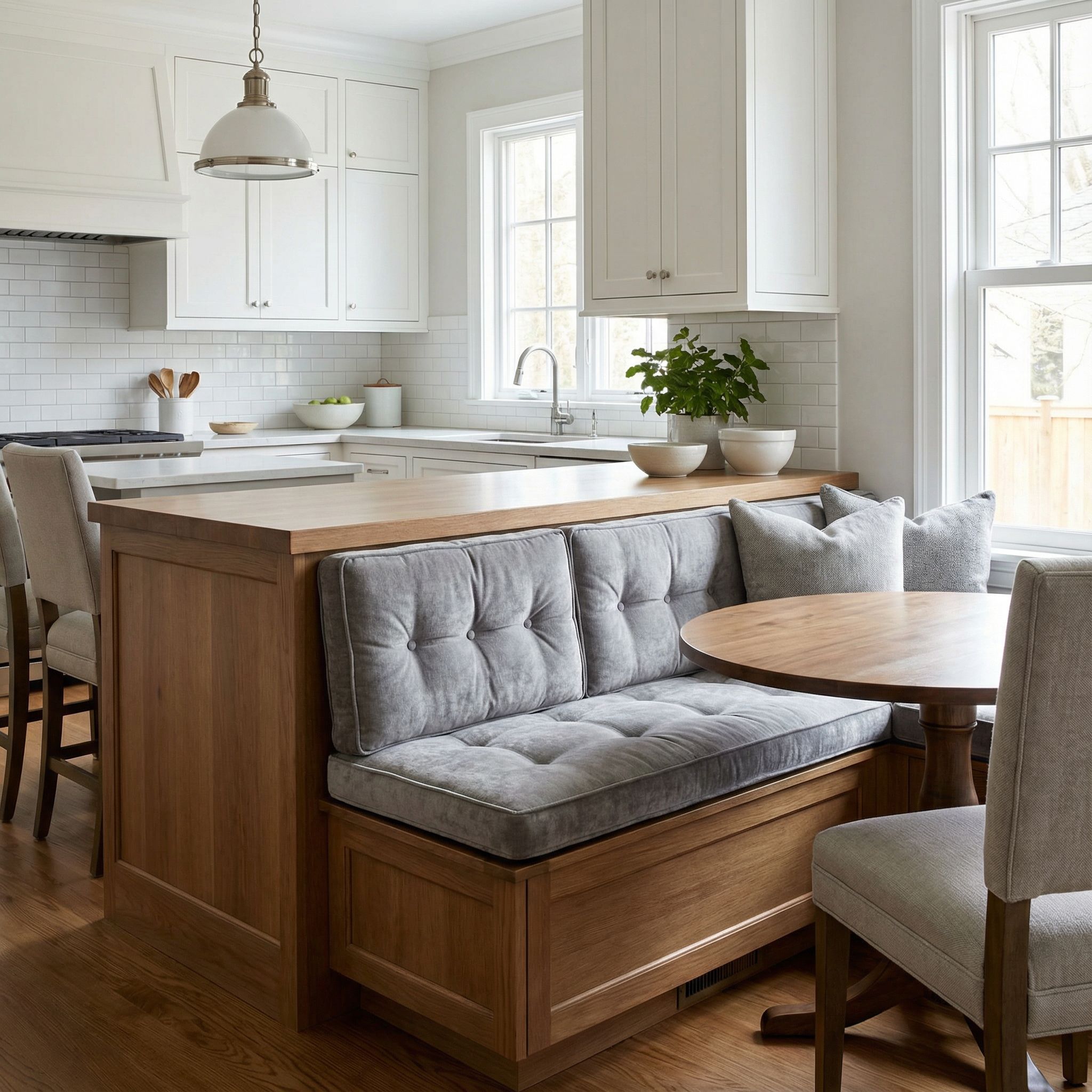 Kitchen Island Dining Nook with Tufted Cushions