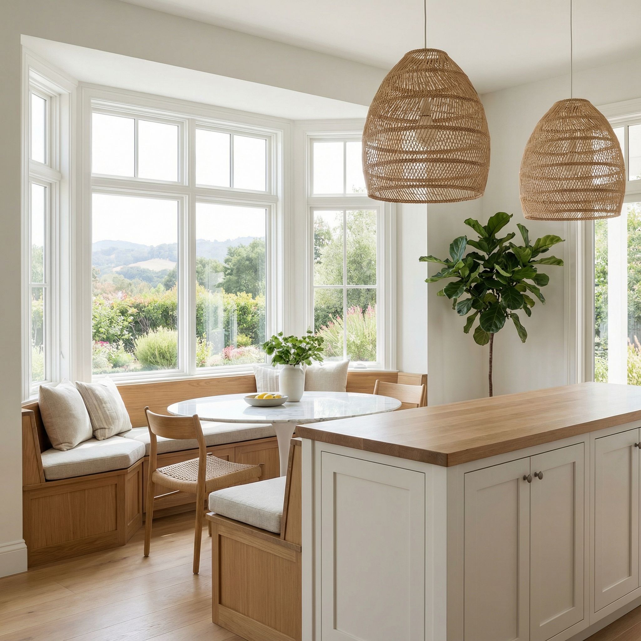 Kitchen Island Dining Nook with Window Views