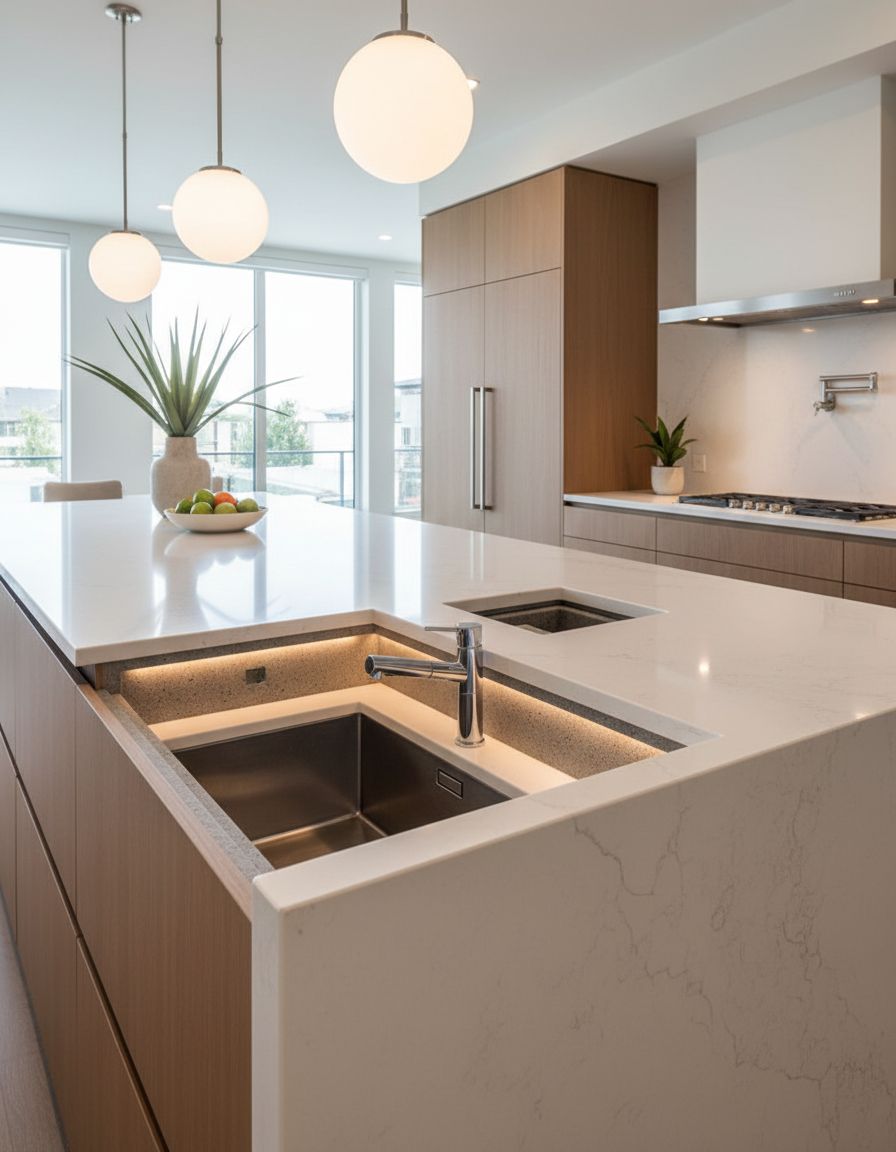 Kitchen Island with Concealed Secondary Sink Alcove