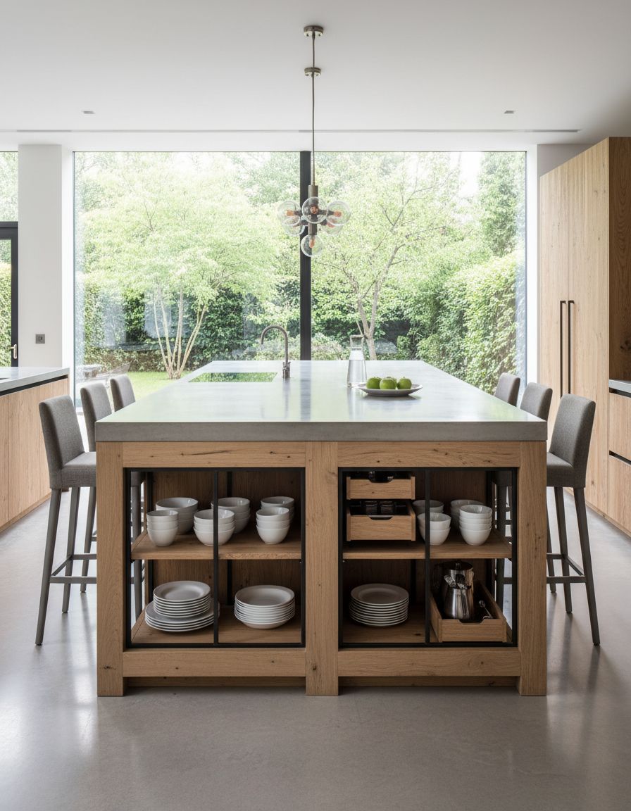 Kitchen Island with Double-Sided Breakfast Bar Storage