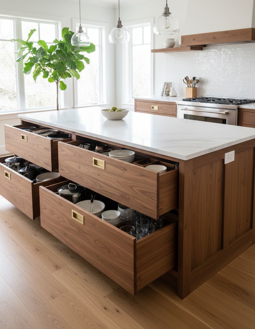 Kitchen Island with Double-Sided Deep Drawers