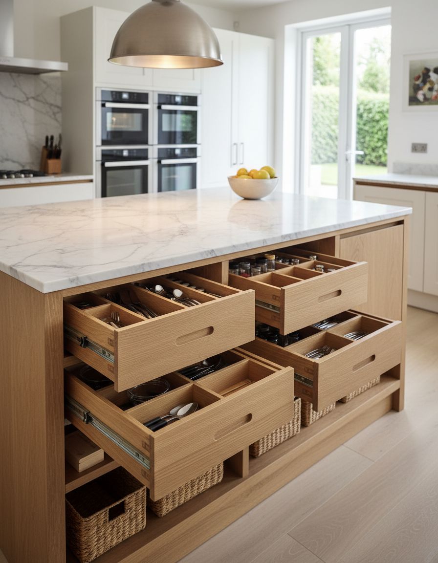 Kitchen Island with Double-Sided Divided Drawer Storage