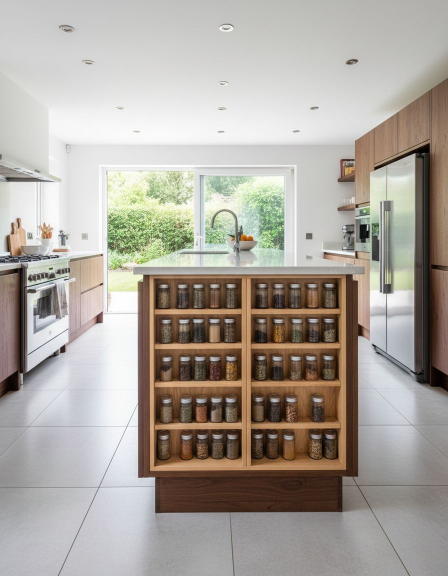 Kitchen Island with Double-Sided Spice Rack Storage