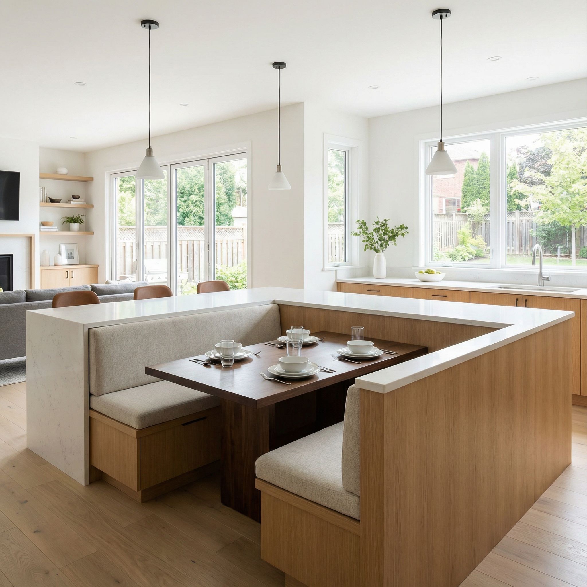 L-Shaped Kitchen Island Dining Nook Banquette