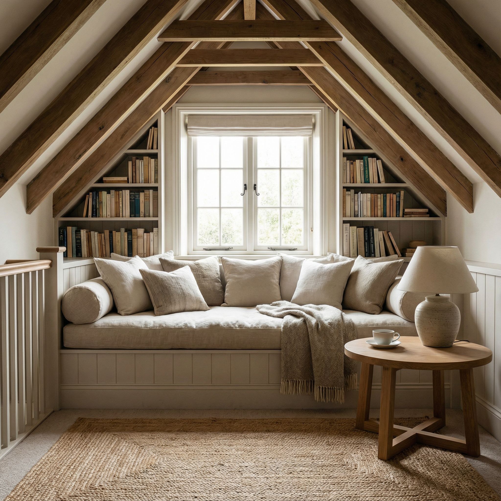 Landing Reading Nook Under Sloped Ceiling