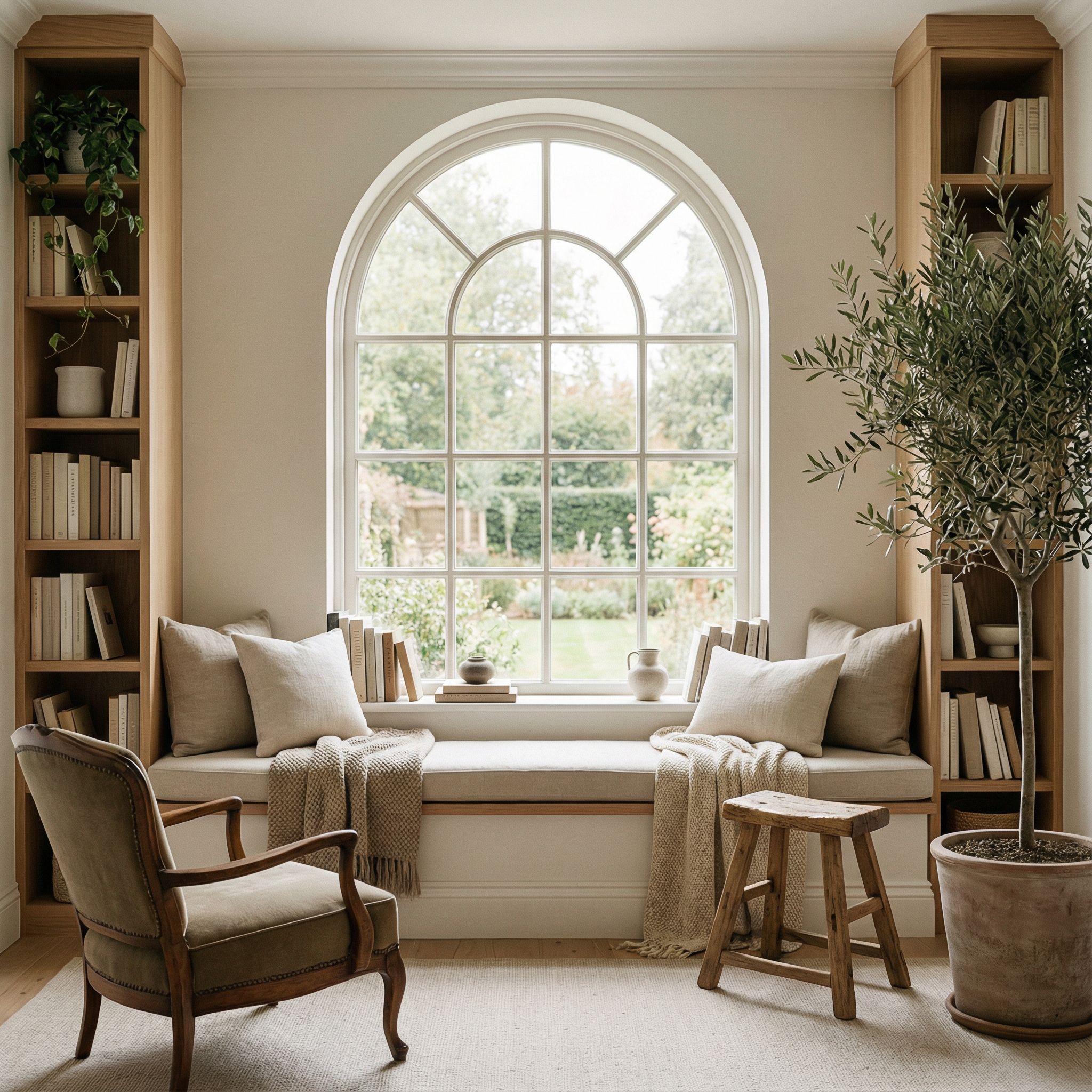 Landing Reading Nook with Arched Window
