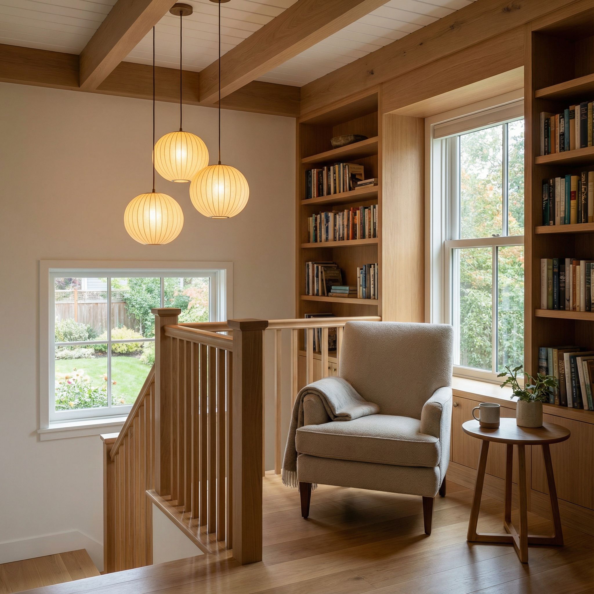 Landing Reading Nook with Pendant Lighting