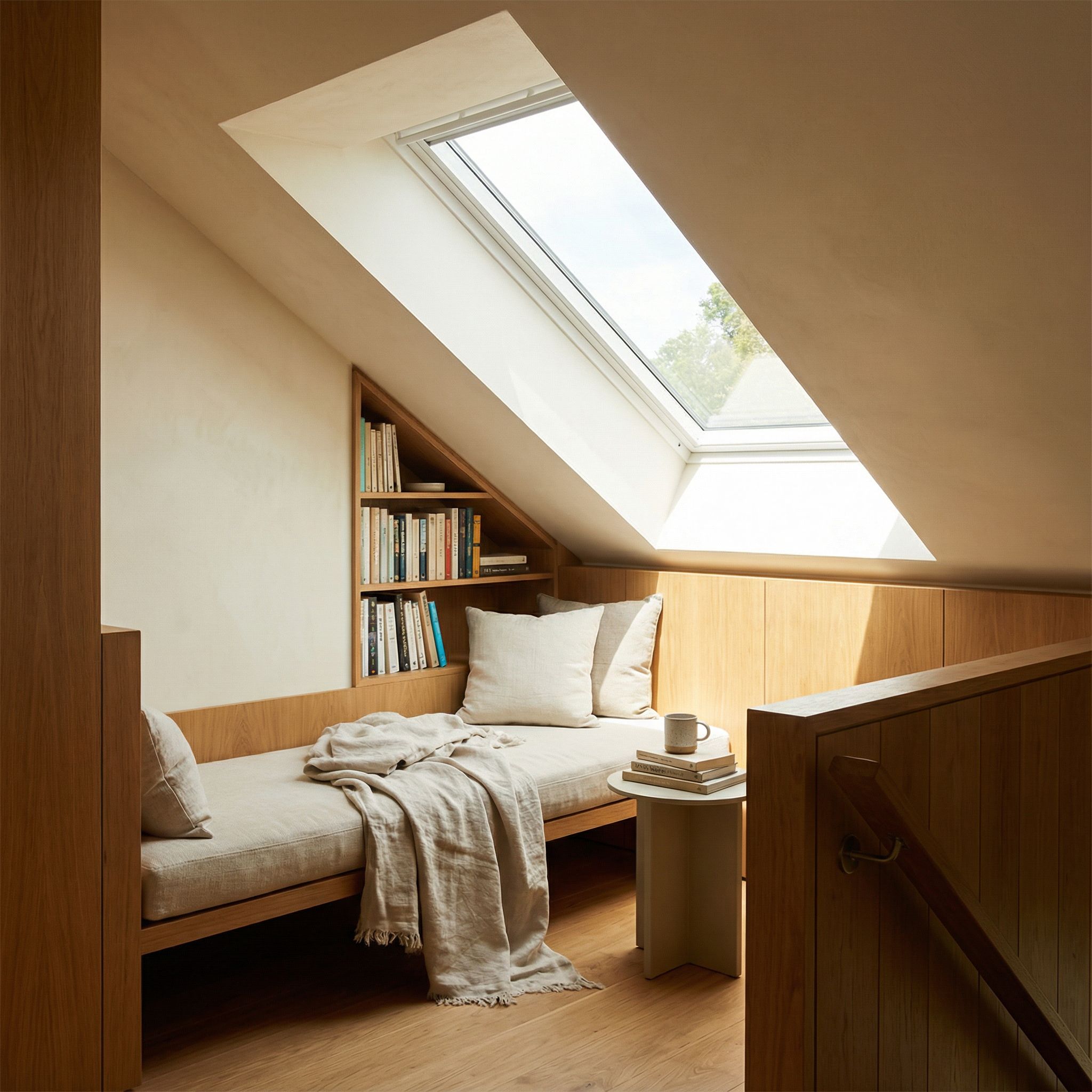 Landing Reading Nook with Skylight Above