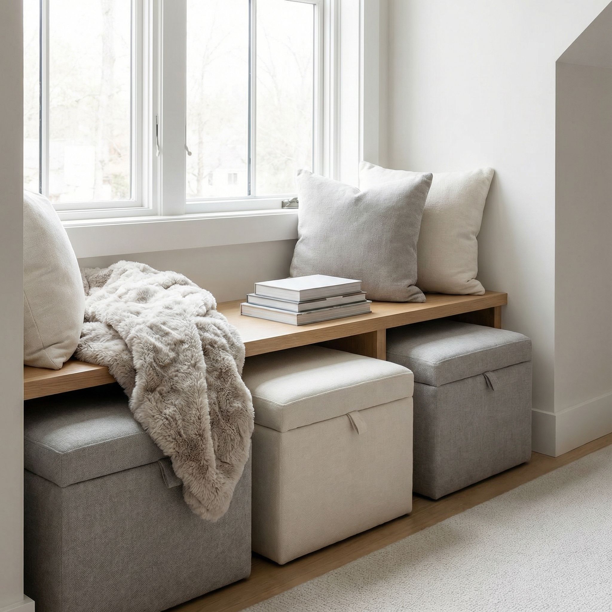Landing Reading Nook with Storage Ottomans