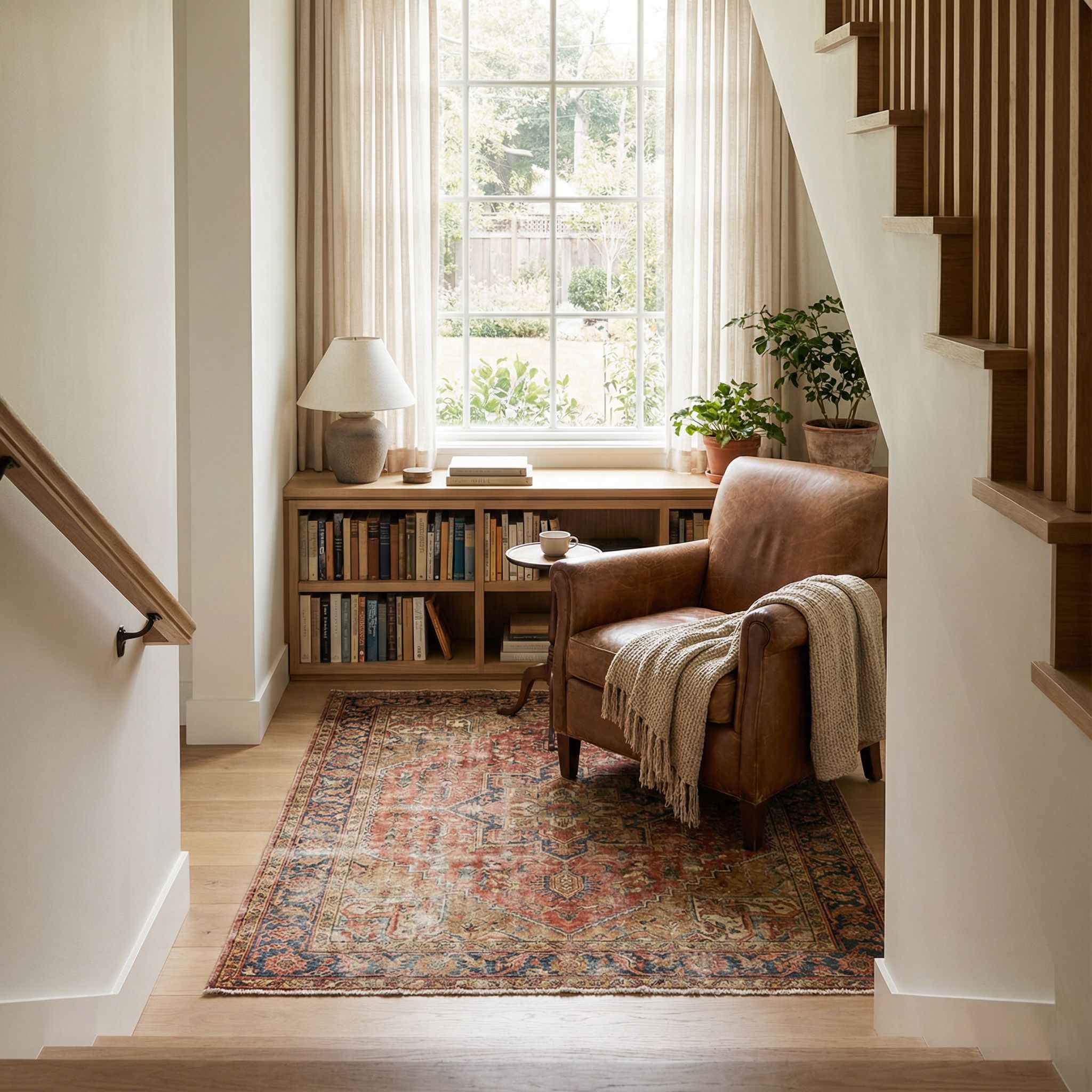 Landing Reading Nook with Vintage Rug