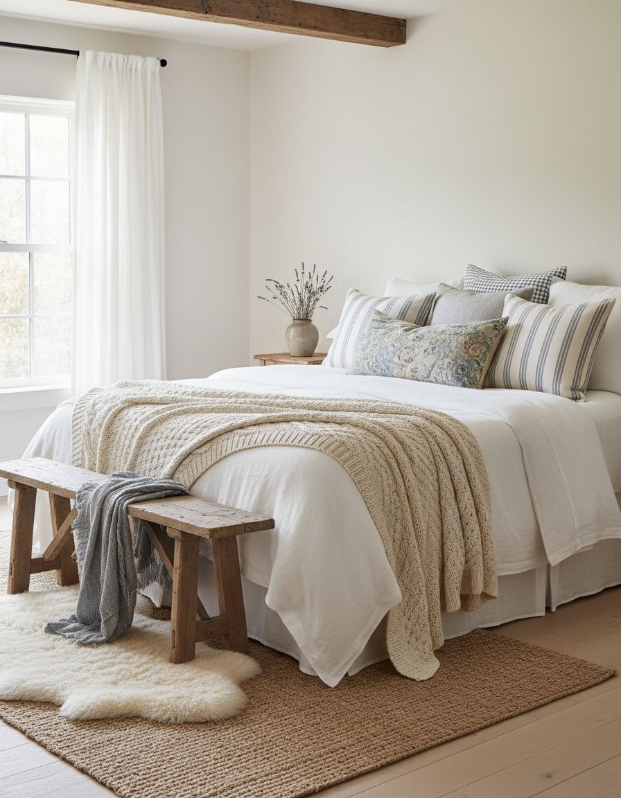Layered Textiles Farmhouse Bedroom Styling