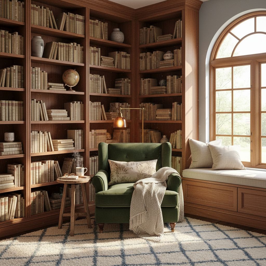 Library-Style Cozy Primary Bedroom Reading Nook Design