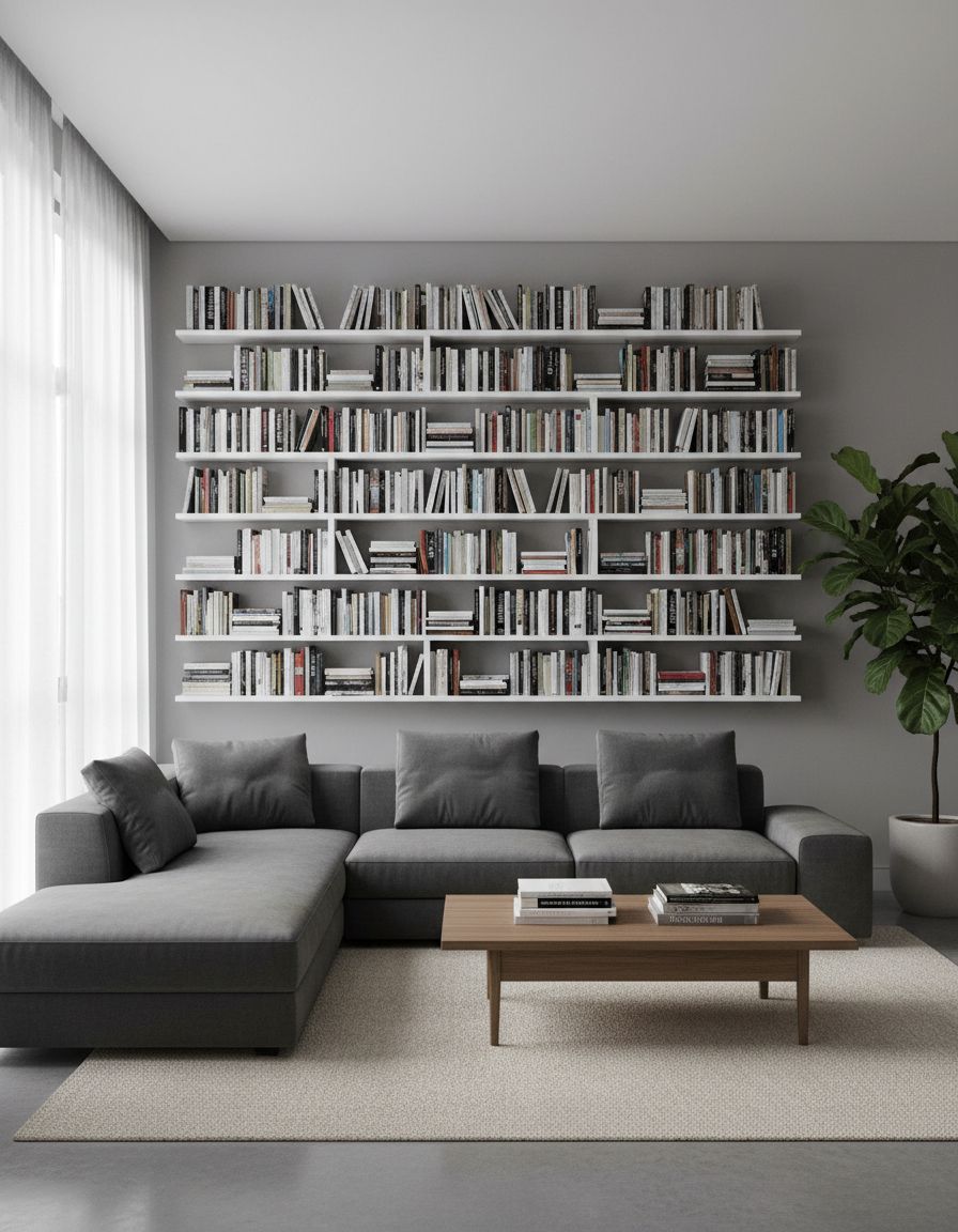Living Room Featuring Floating Book Shelves
