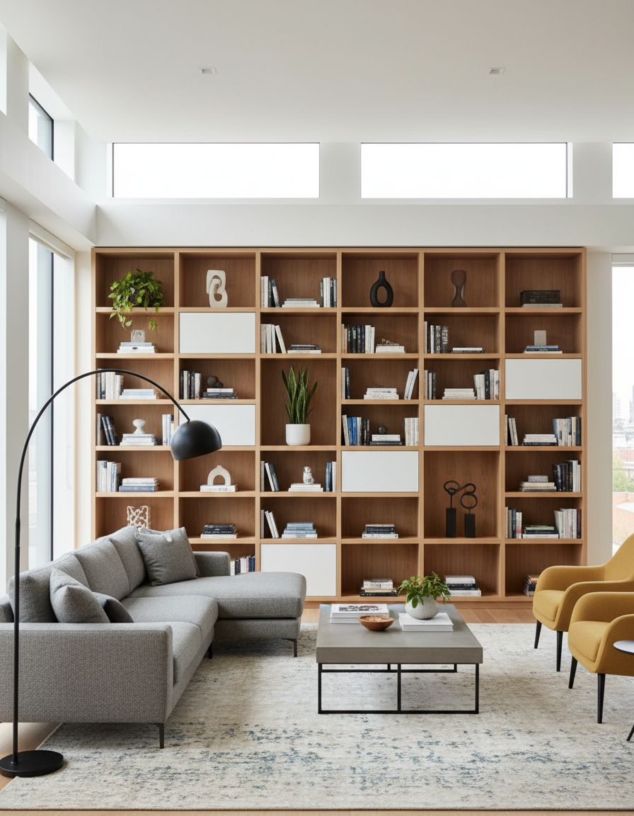 Living Room Featuring Modular Book Units