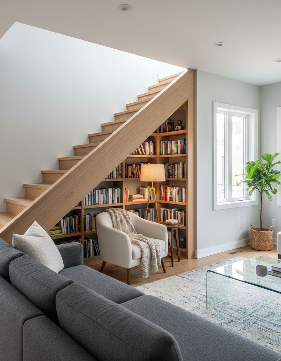 Living Room with Under-Stair Book Nook