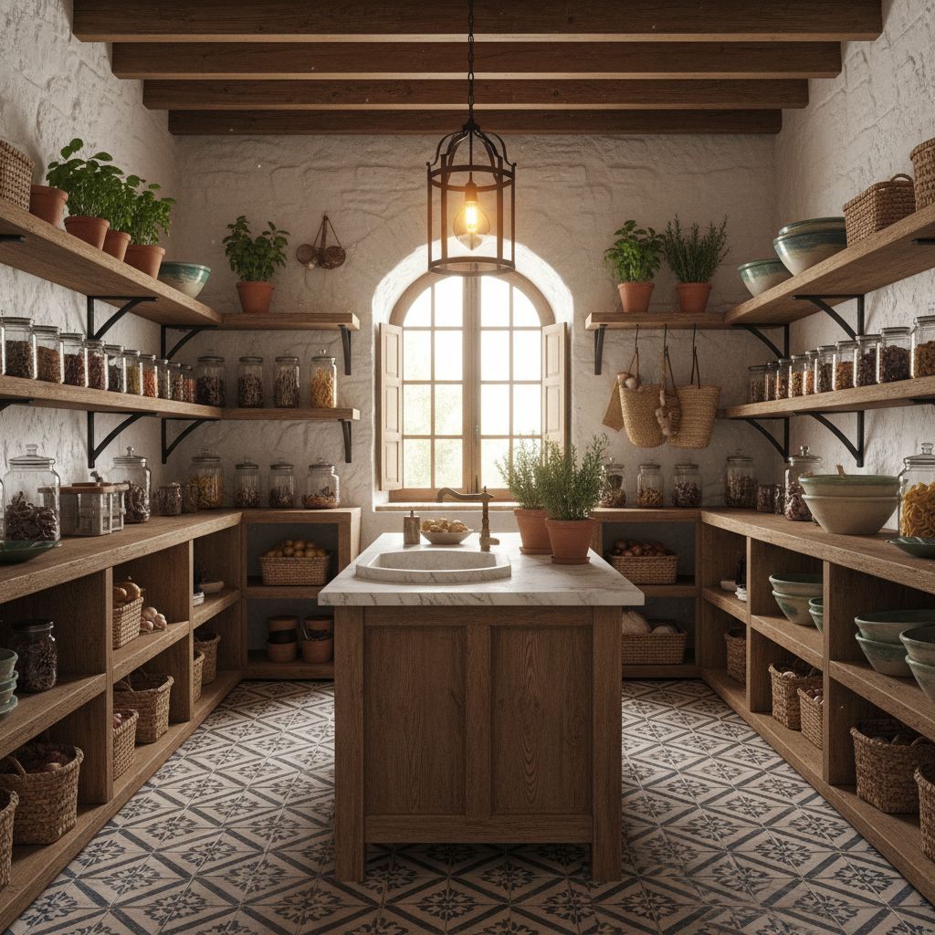 Mediterranean Walk-in Kitchen Pantry Style