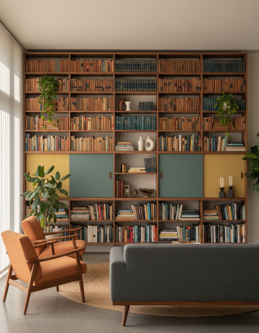 Mid-Century Modern Living Room Book Display