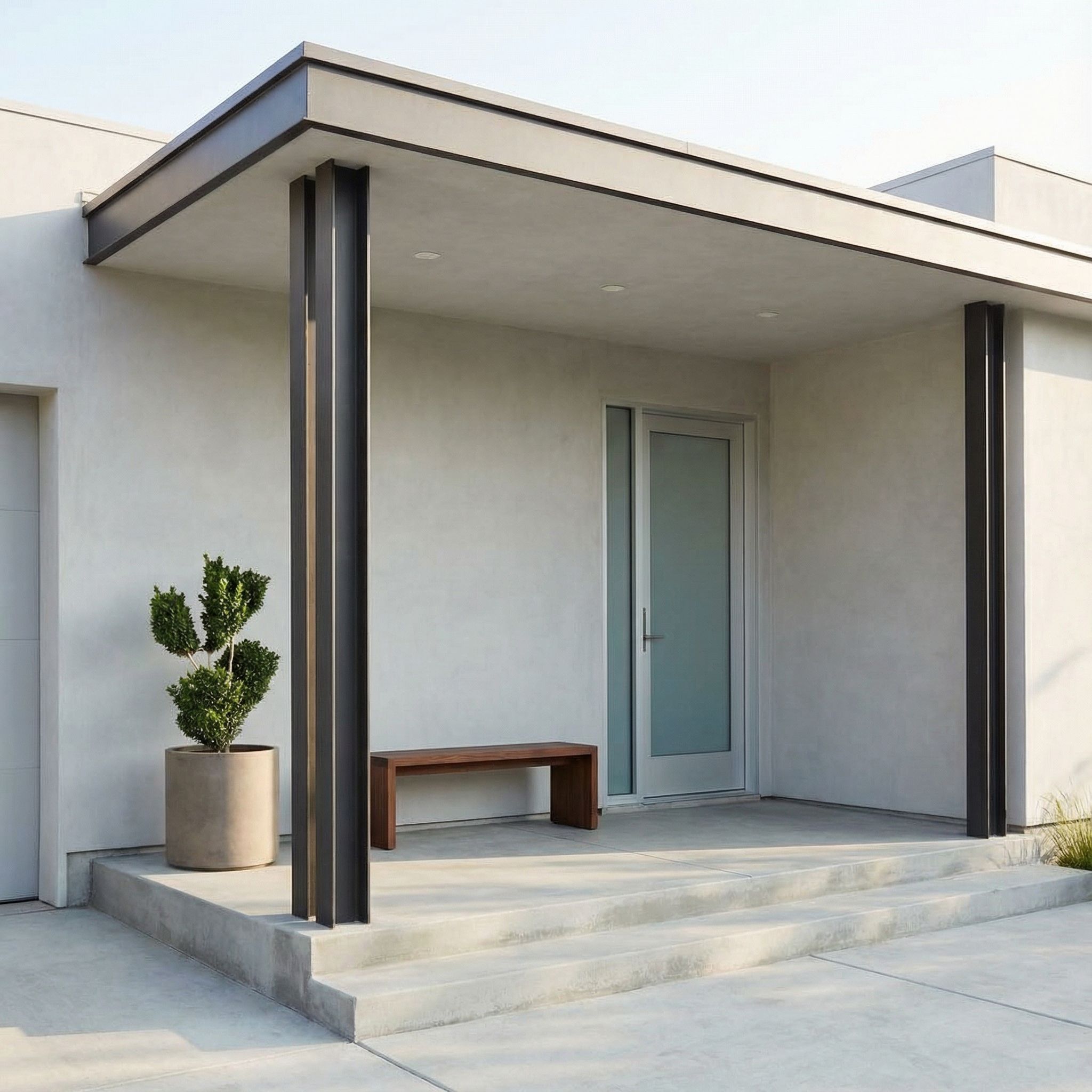 Minimalist Covered Front Porch with Clean Lines
