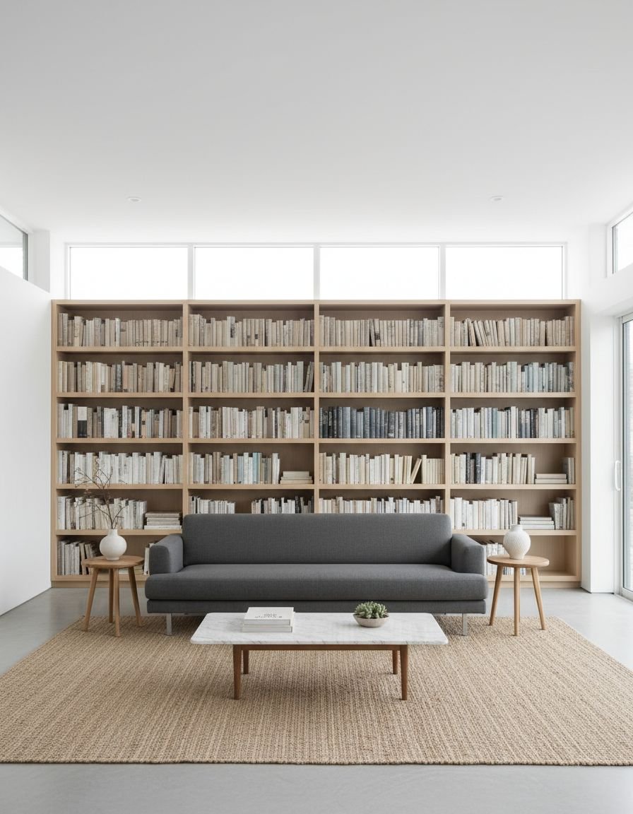 Minimalist Living Room with Book Display