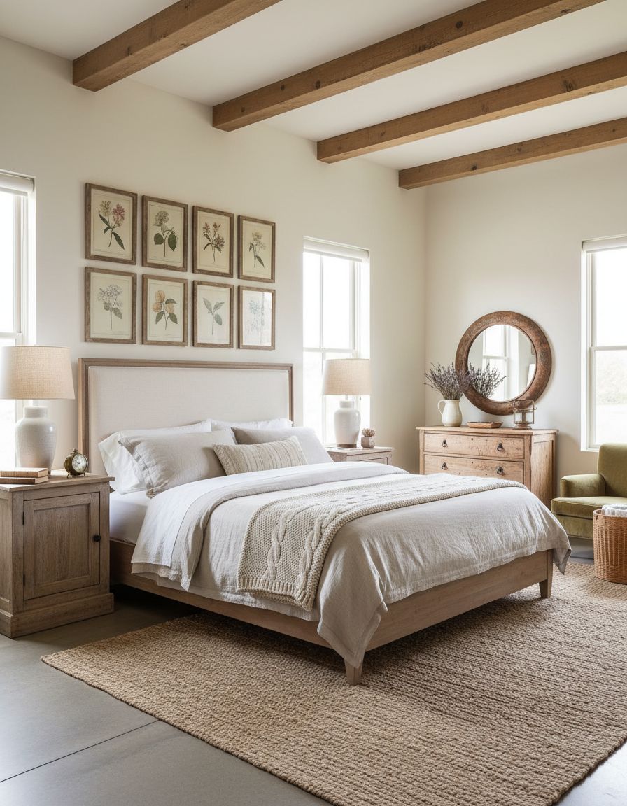 Neutral Farmhouse Bedroom with Vintage Finds