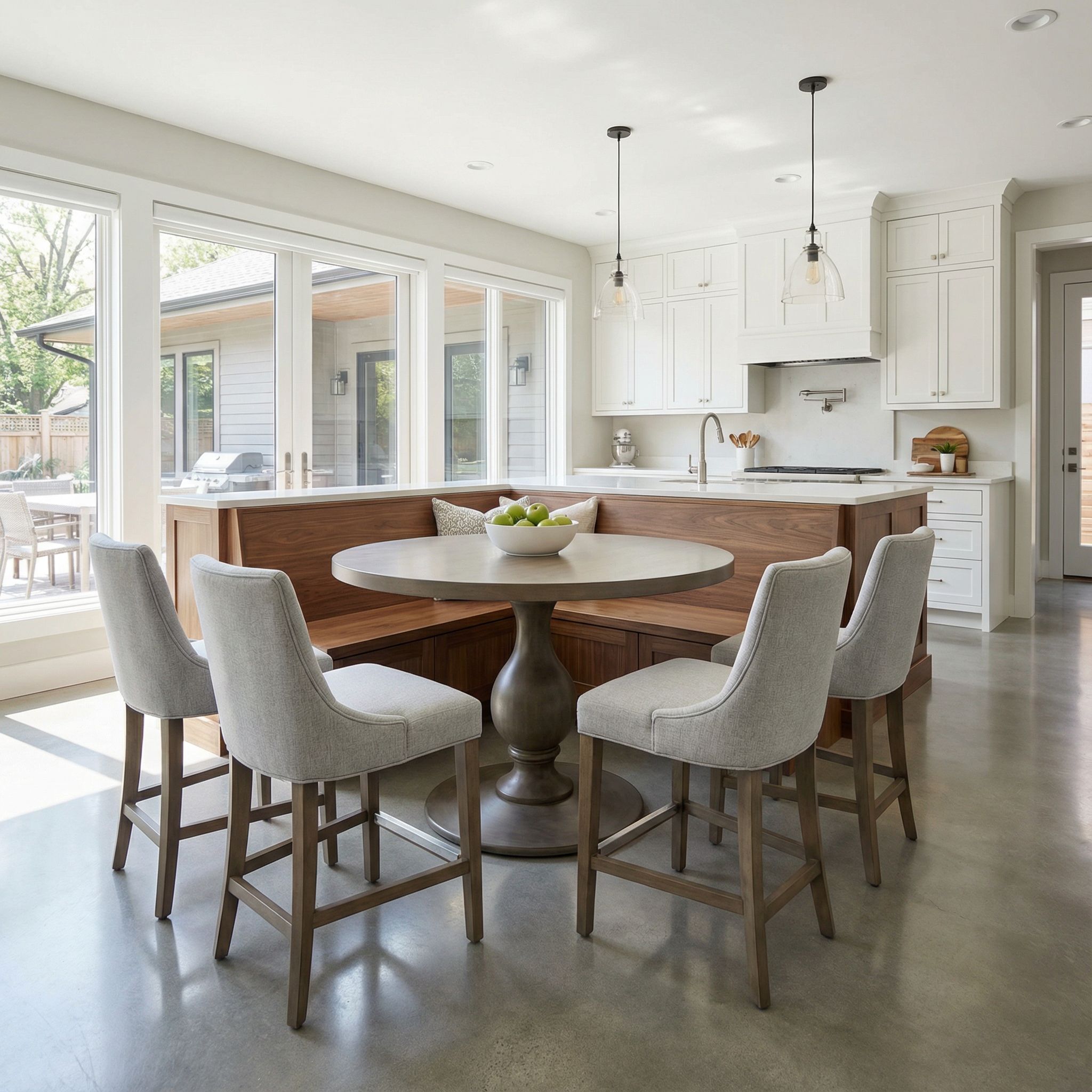 Open-Concept Kitchen Island Dining Nook with Stools