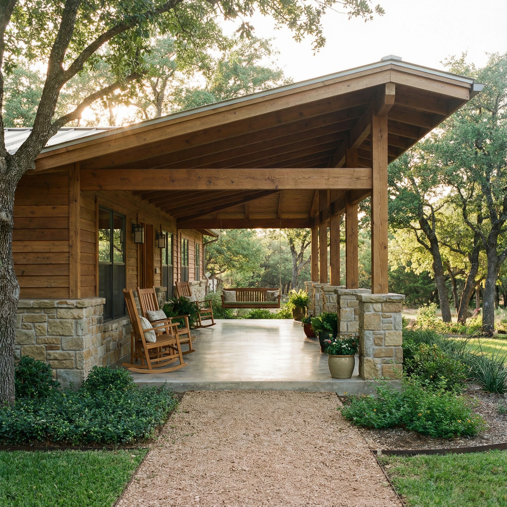 Ranch-Style Covered Front Porch with Low Profile