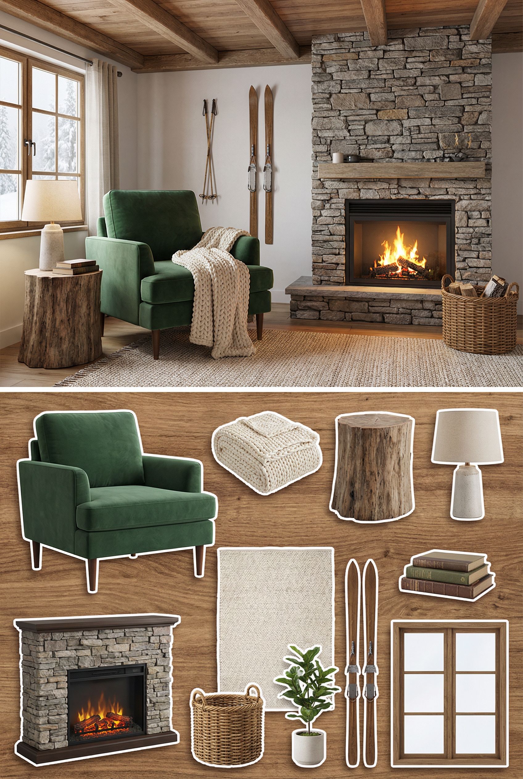 A Cozy Rustic Reading Corner With a Modern Mountain Lodge Vibe (Moodboard)