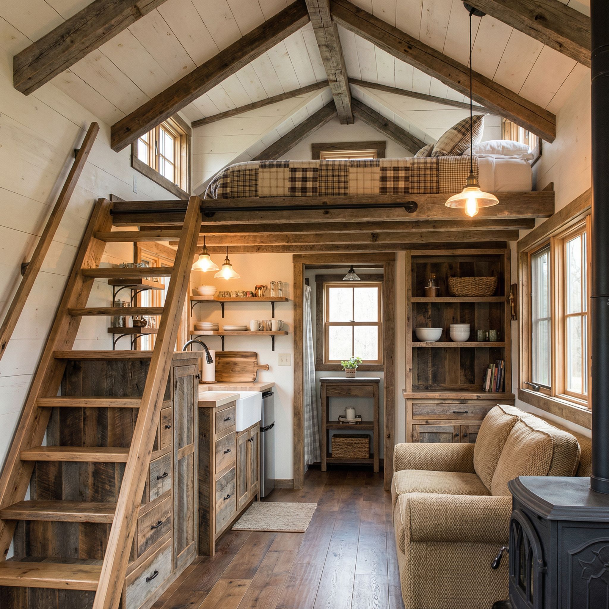 Rustic Farmhouse Tiny Home Loft Bed Interior