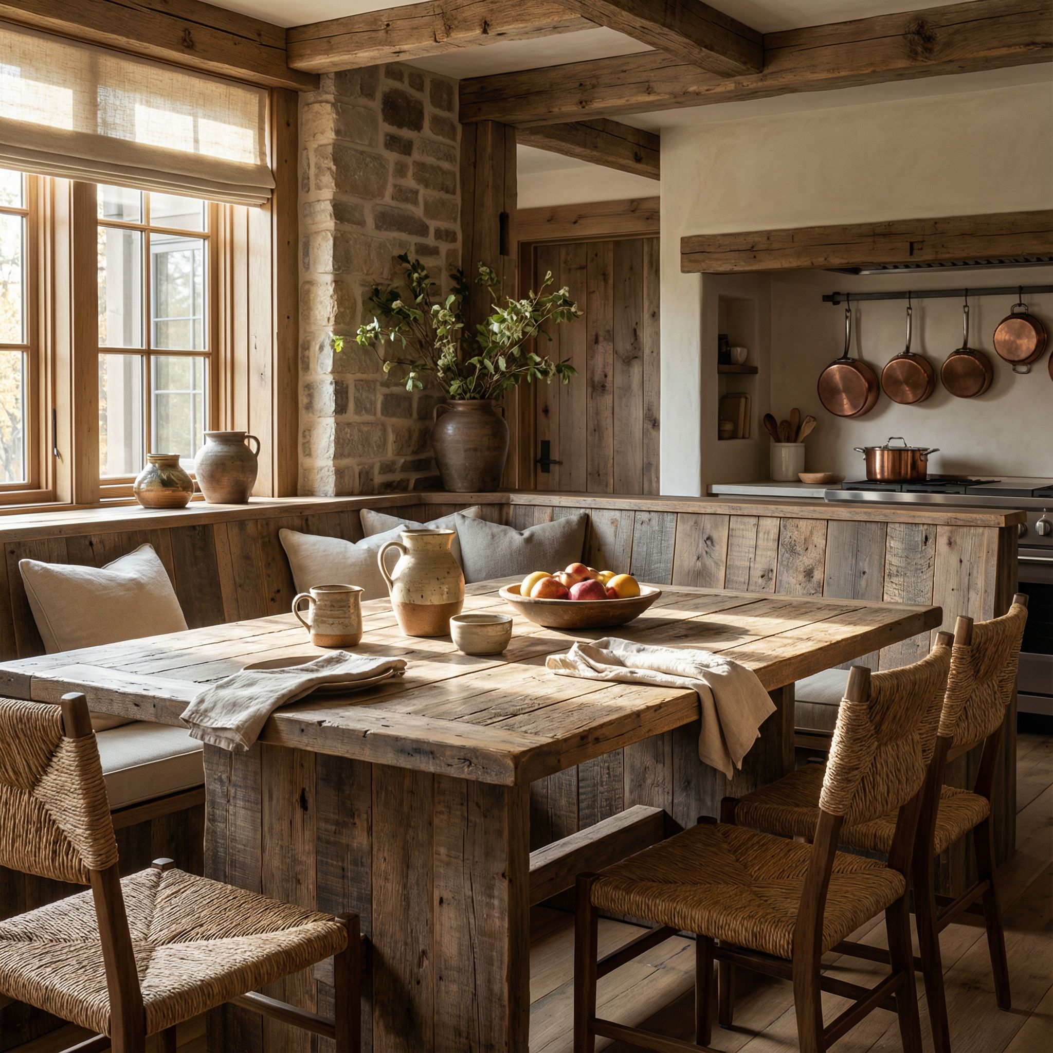 Rustic Kitchen Island Dining Nook with Reclaimed Wood