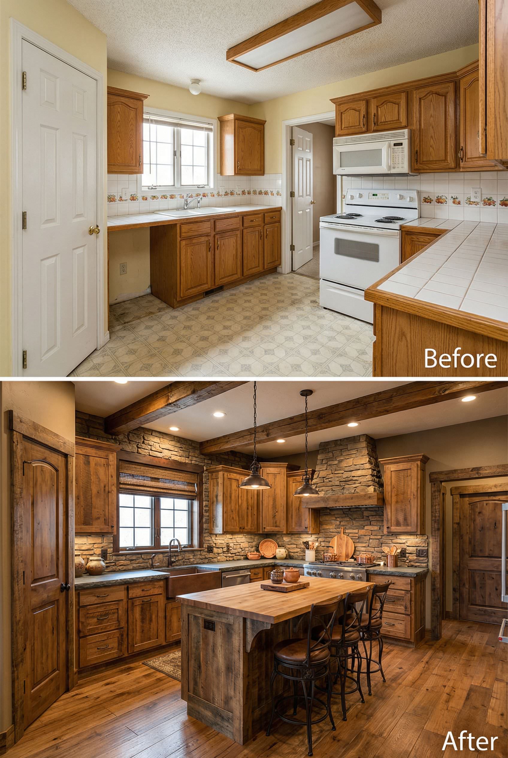 Dated Oak Kitchen Gets a Dramatic Lodge-Inspired Makeover