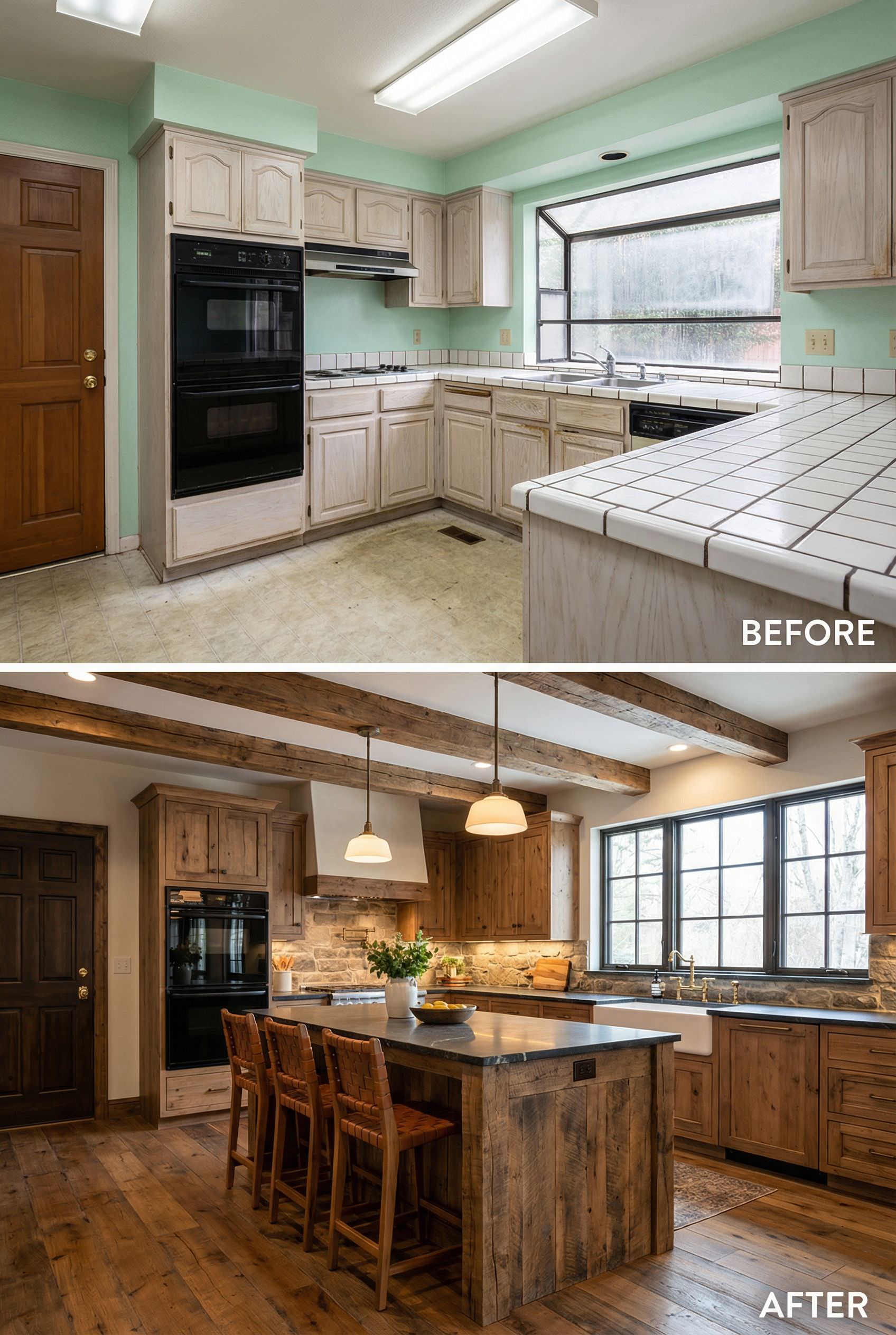 Mint Green 80s Kitchen Becomes a Warm Rustic Retreat