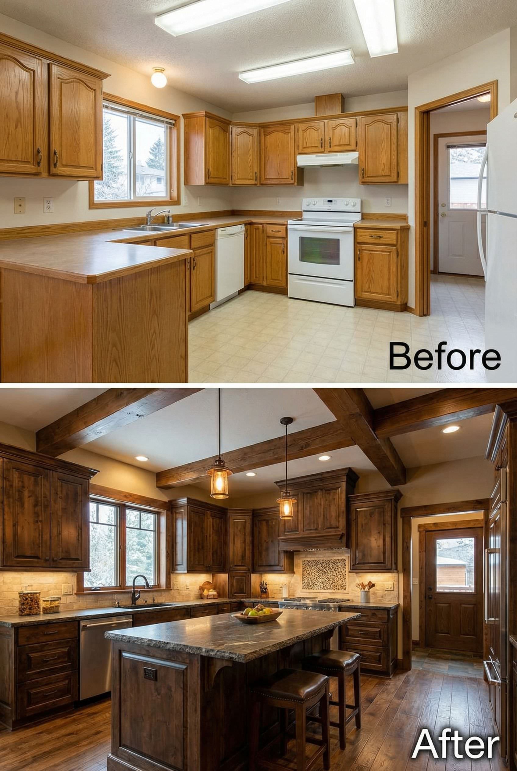 Basic Builder Kitchen Elevated to Tuscan Inspired Elegance