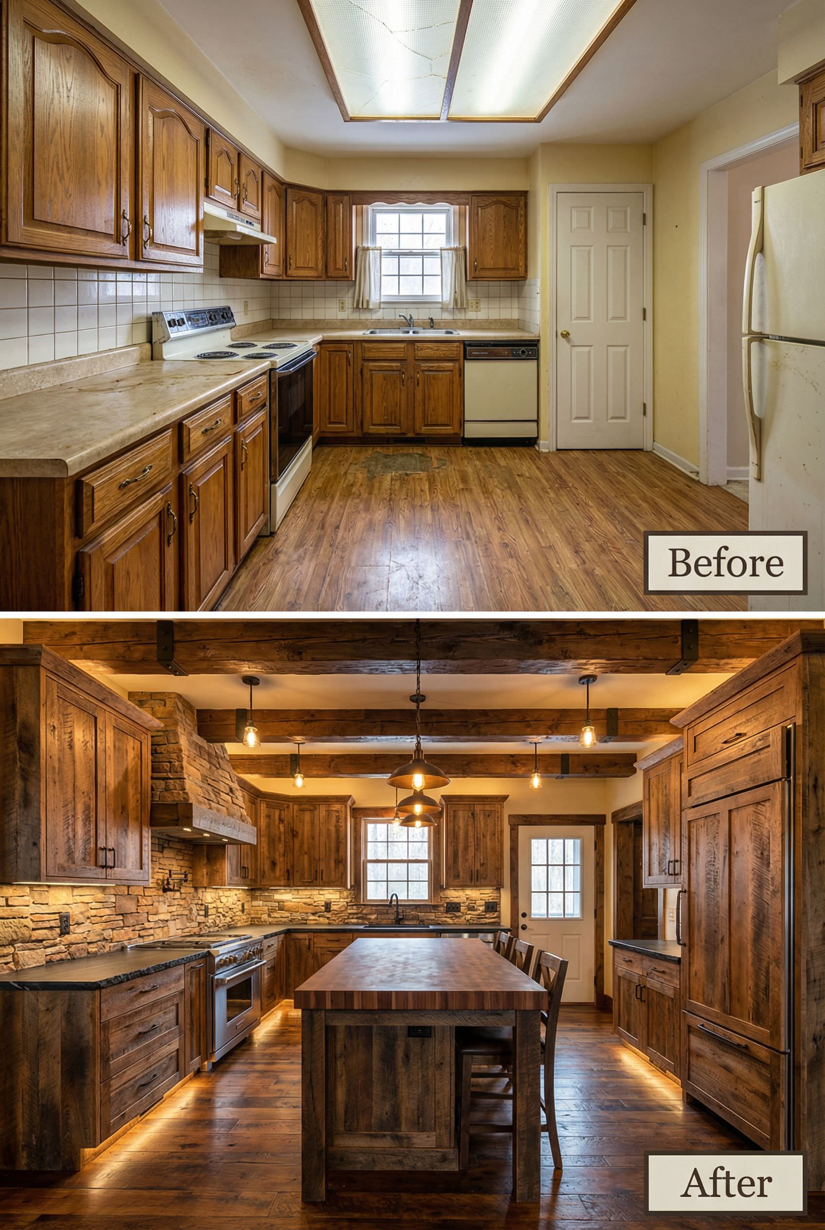 Scalloped Valance Kitchen Reborn as a Rustic Mountain Lodge Masterpiece