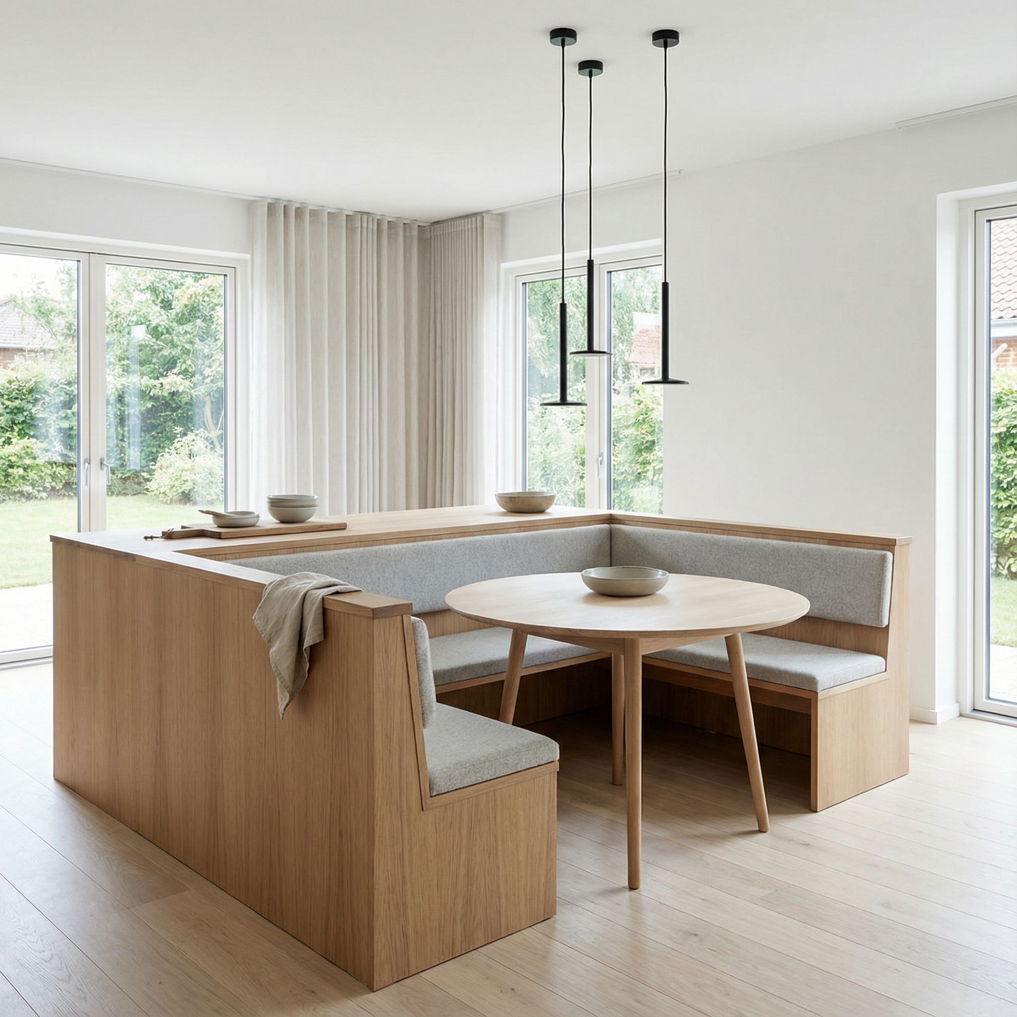 Scandinavian Kitchen Island Dining Nook with Clean Lines