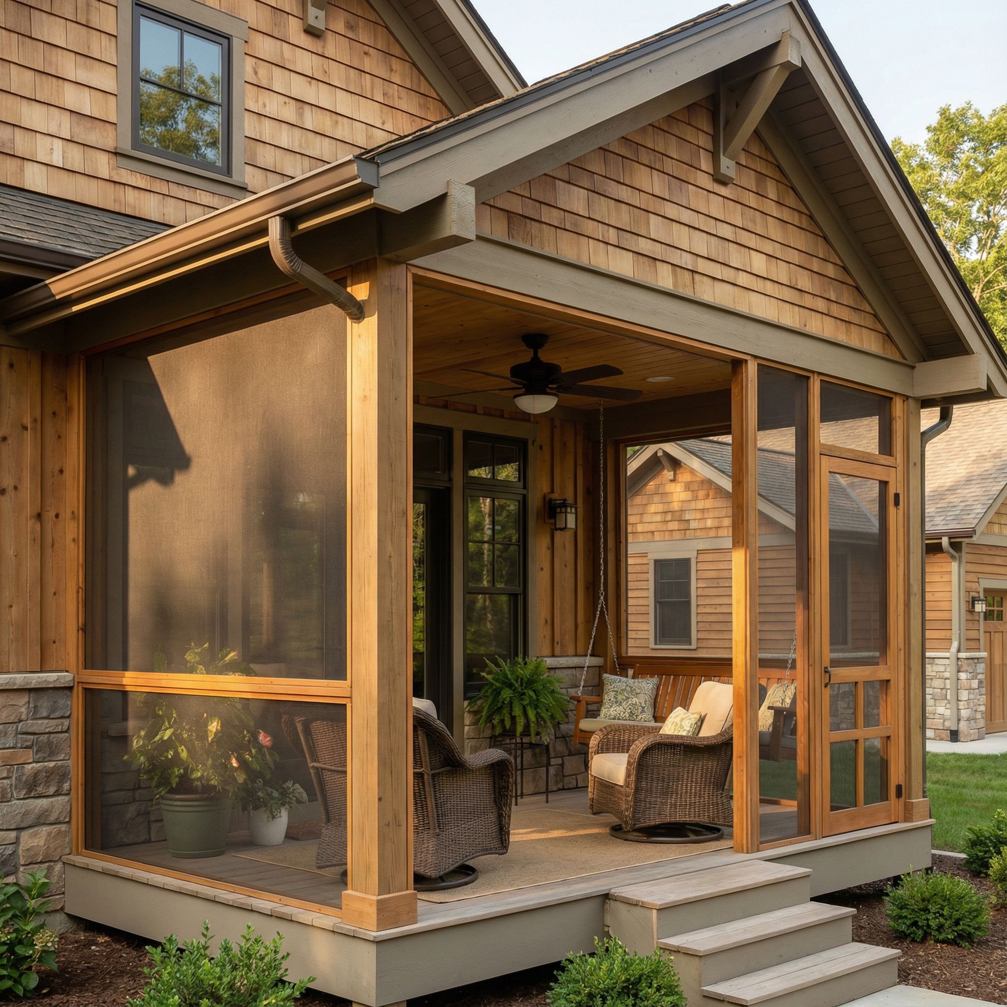 Screened Covered Front Porch for Bug Protection