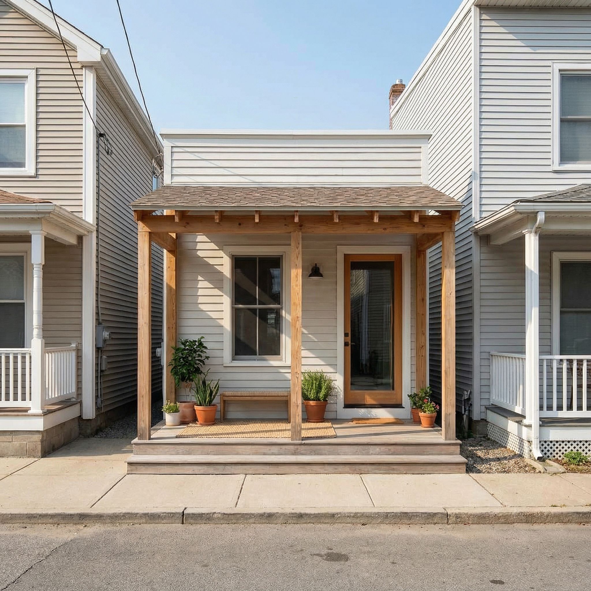 Shallow Covered Front Porch for Narrow Lots