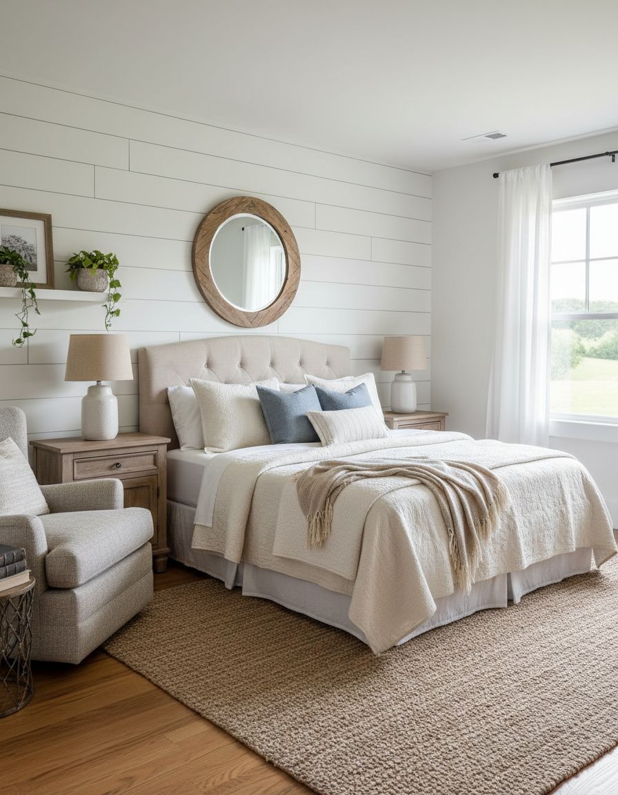 Shiplap Wall Farmhouse Bedroom Retreat