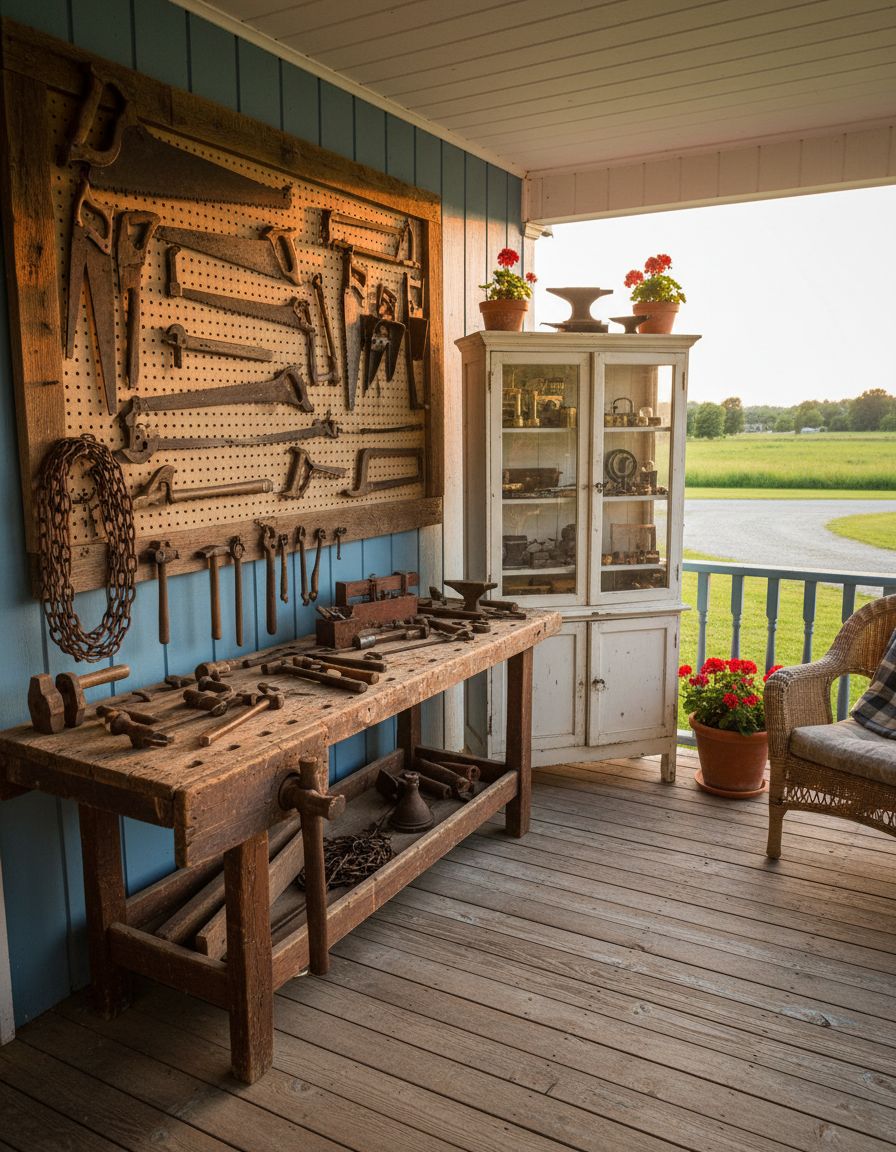 Small Country Porch with Antique Tool Displays