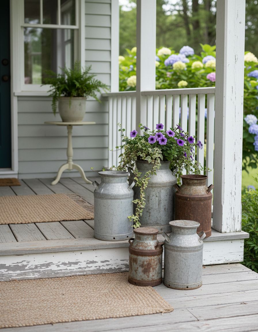 Small Porch Decorated with Vintage Milk Cans
