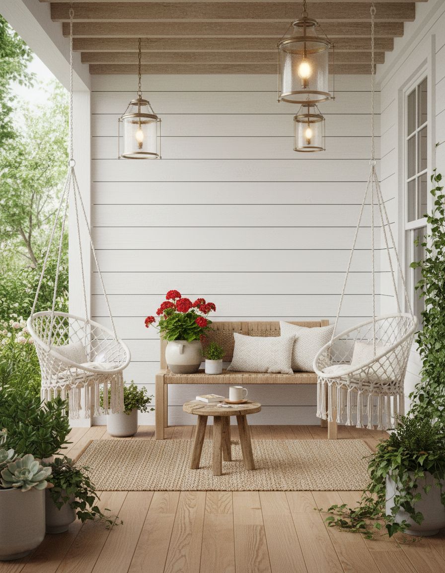 Small Porch with Whitewashed Shiplap Accent Wall