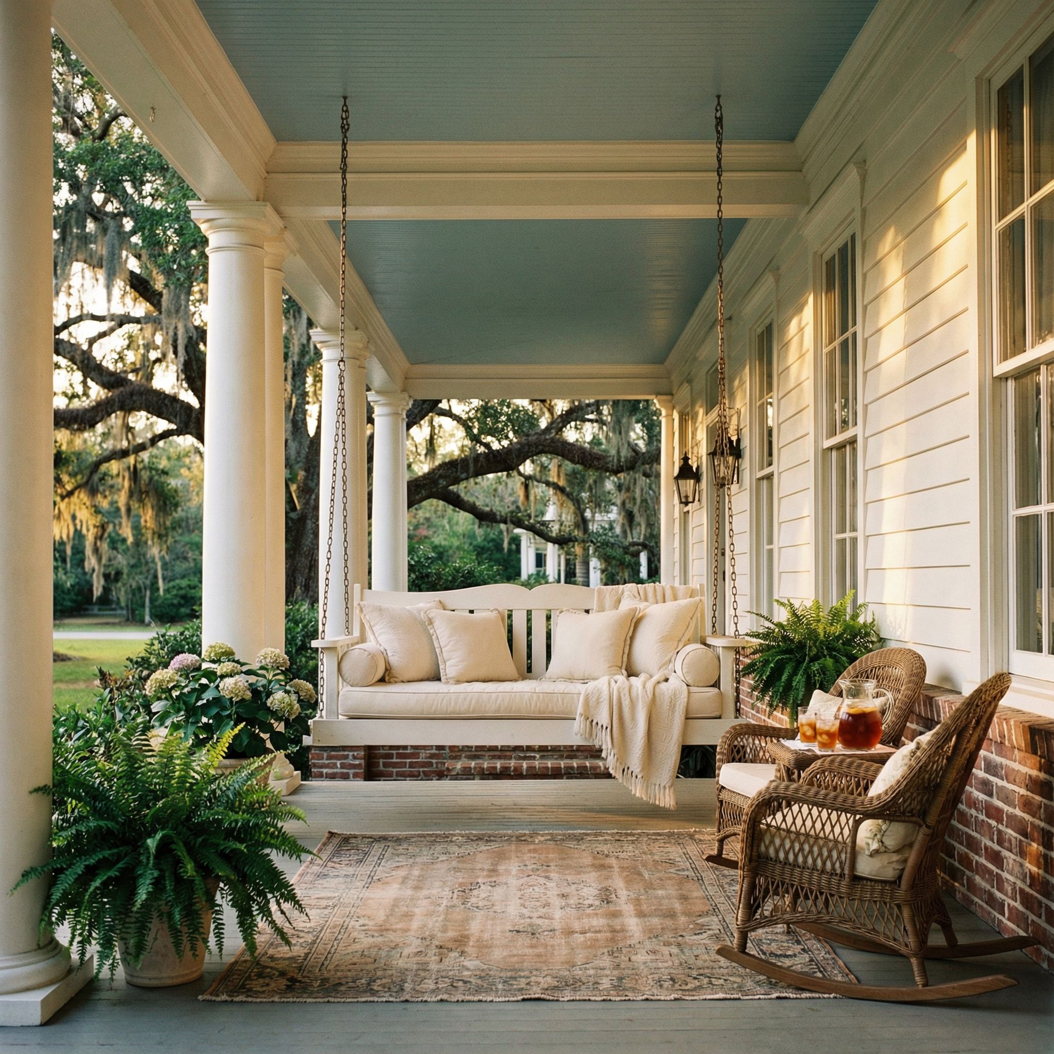 Southern-Style Covered Front Porch with Swing