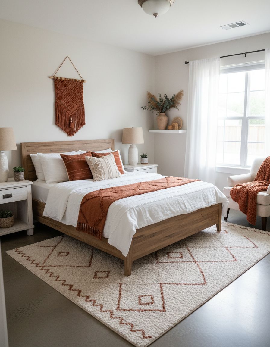 Terracotta and White Boho Farmhouse Bedroom Palette