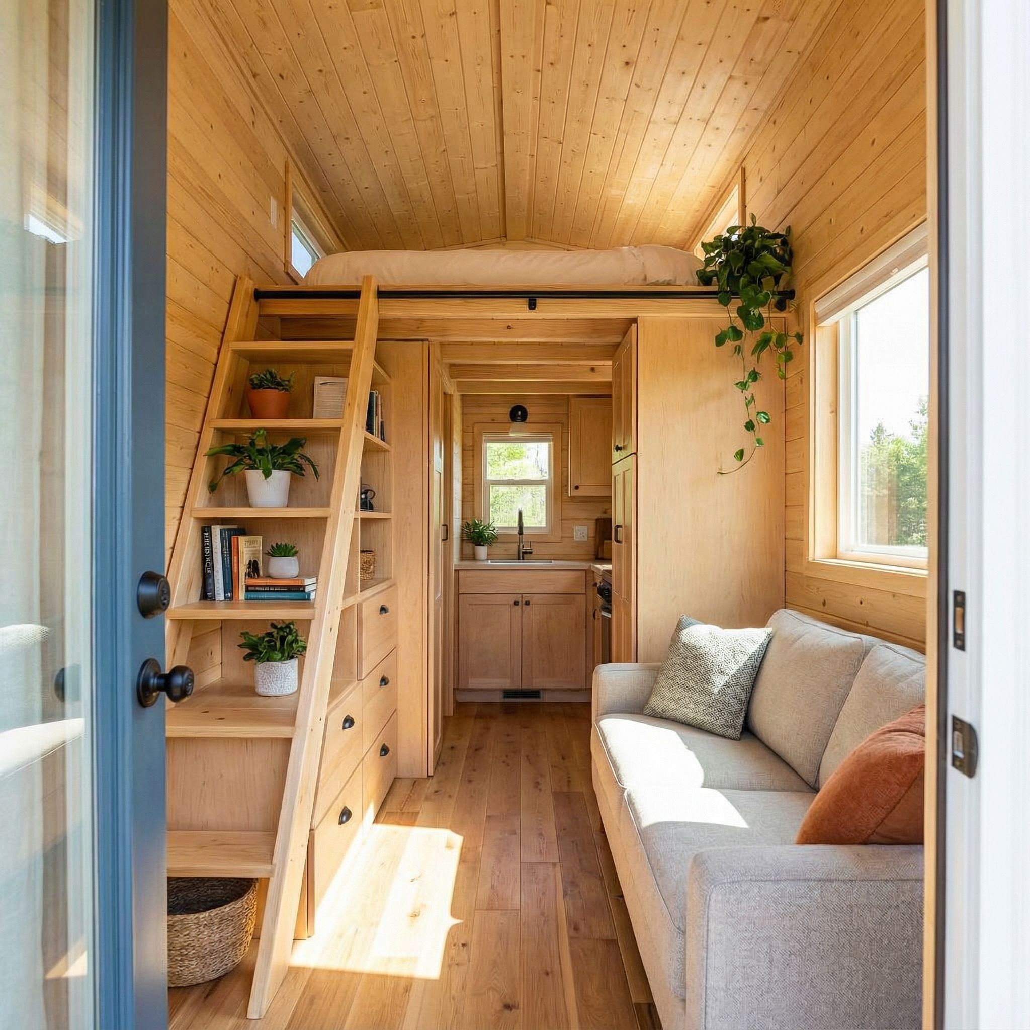 Tiny Home Loft Bed with Built-In Storage