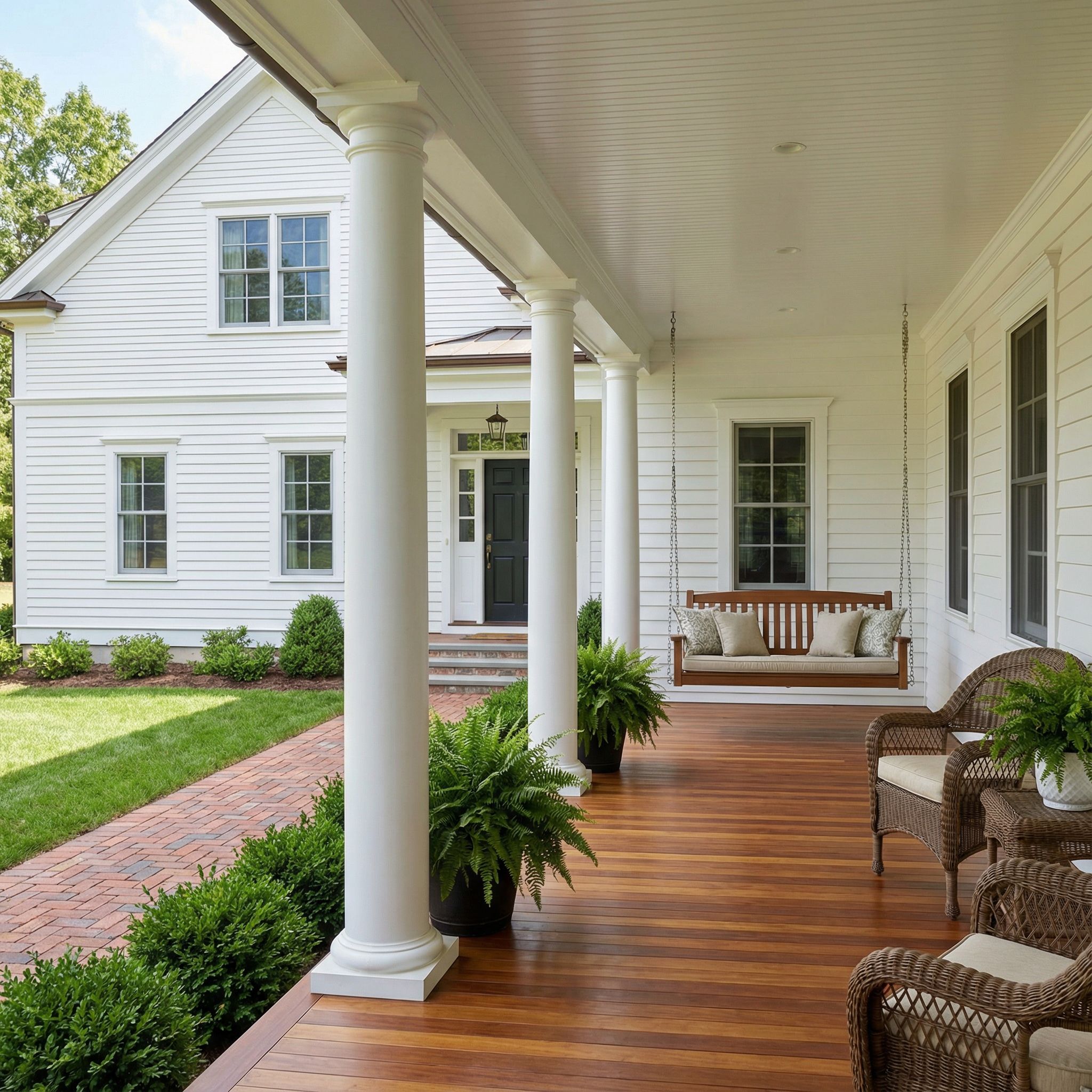 Traditional Covered Front Porch with White Columns