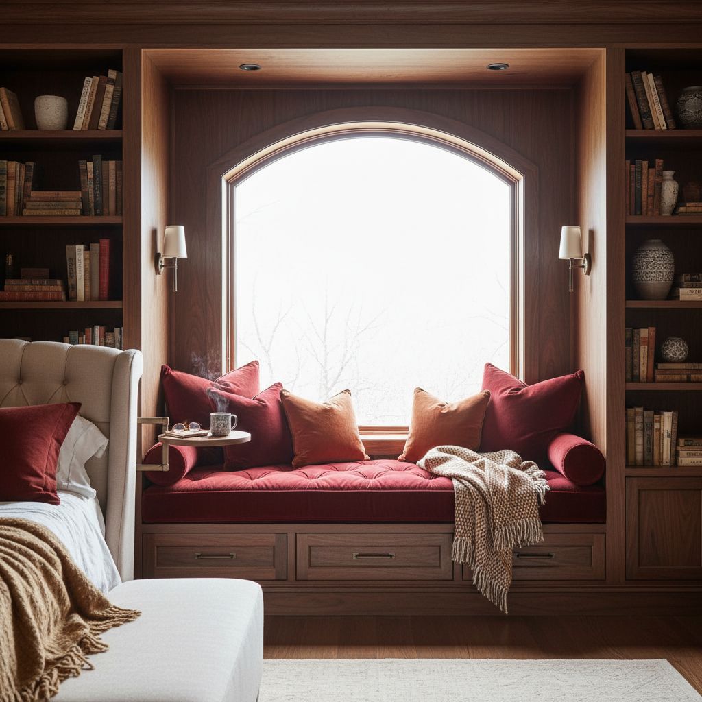 Velvet Cozy Primary Bedroom Reading Nook Built-In