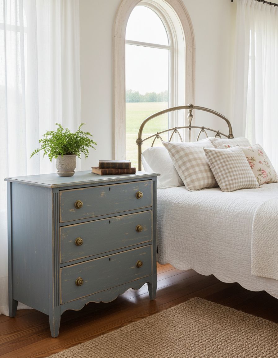 Vintage Farmhouse Bedroom with Milk Paint Dresser Restoration