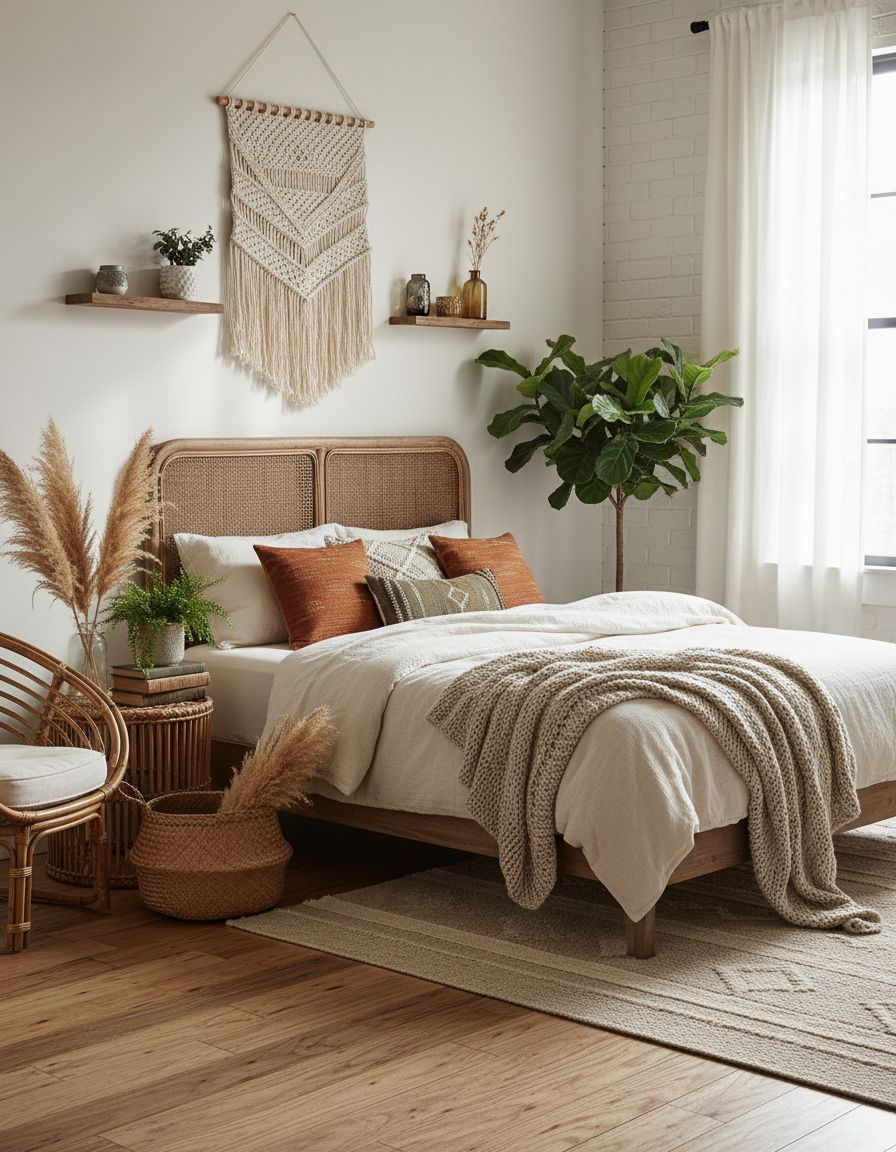 Vintage Rattan Furniture Boho Farmhouse Bedroom