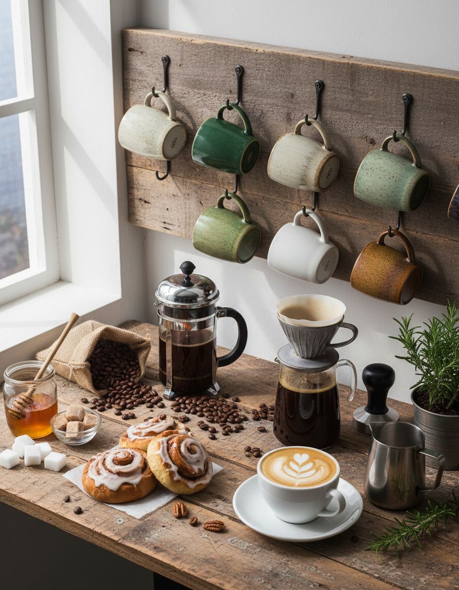 Wall-Mounted Coffee Station with Hooks