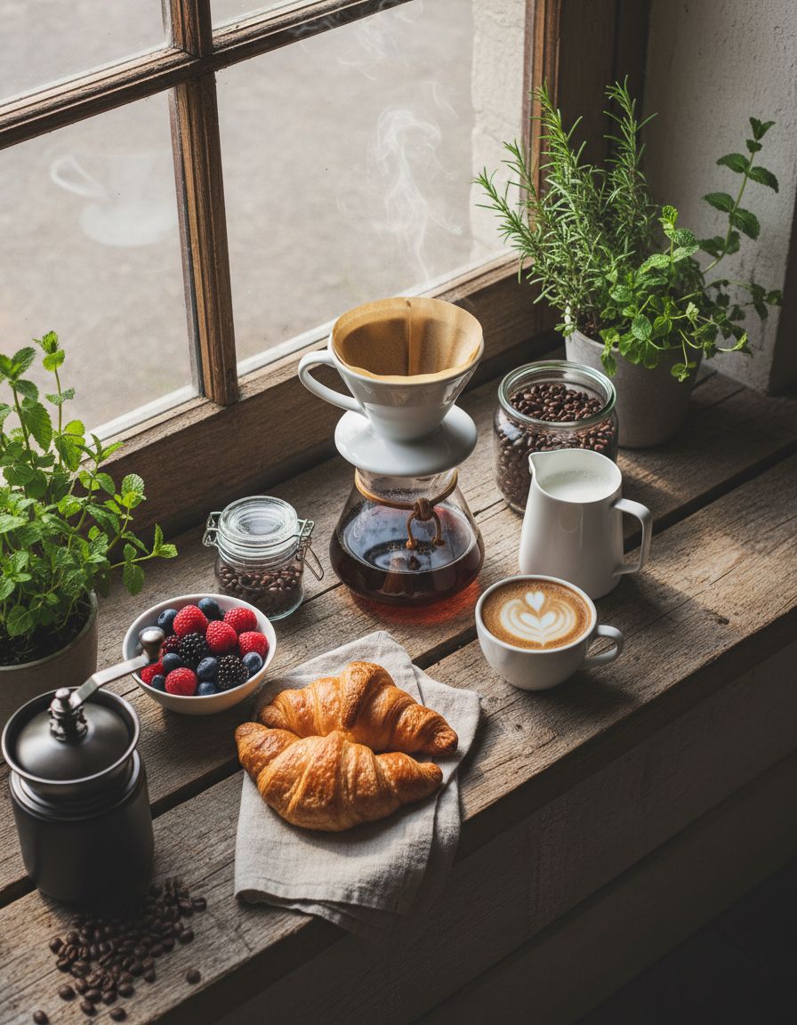 Window Sill Coffee Station Arrangement